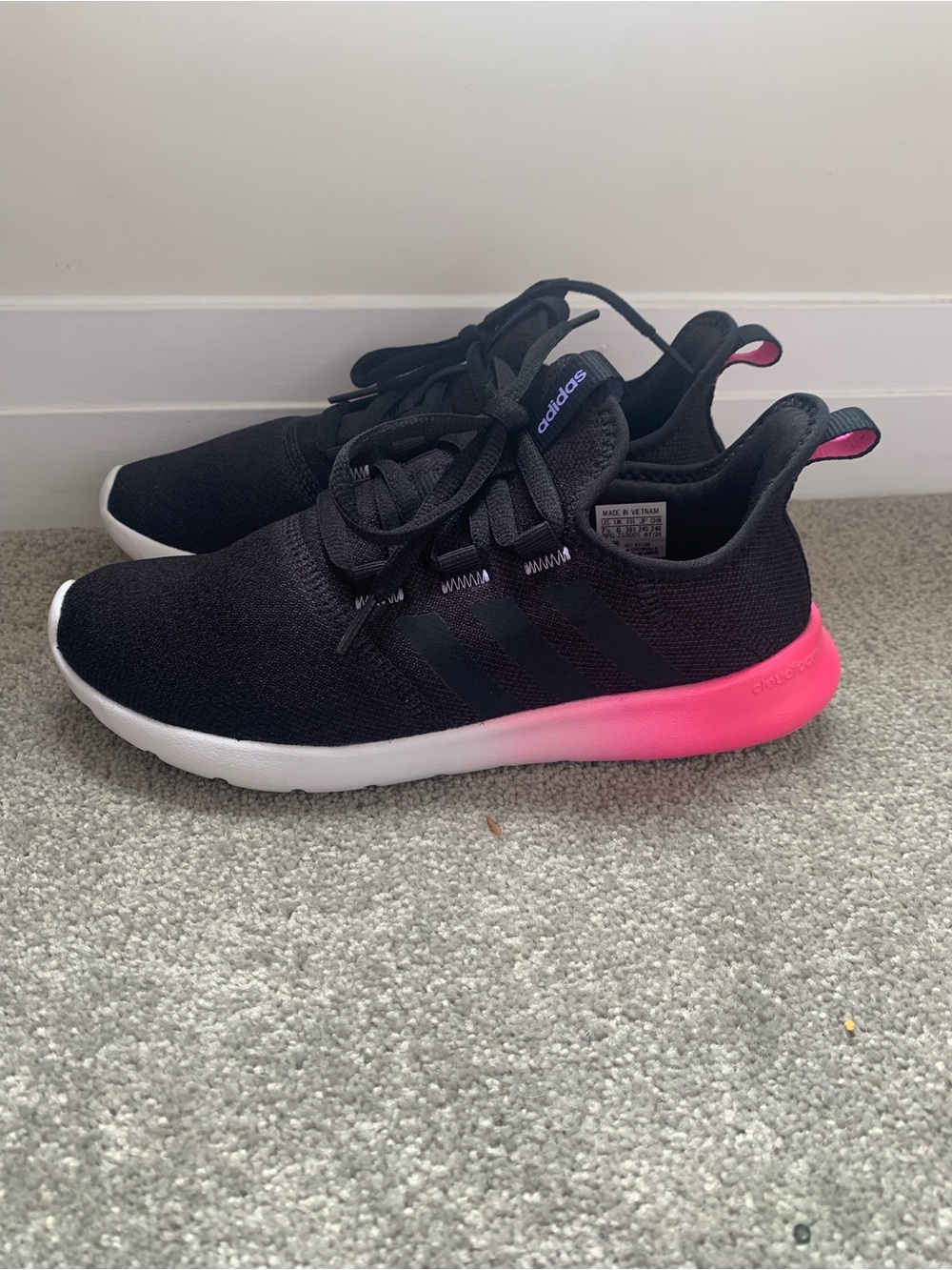 adidas Cloudfoam Black Knit Sneakers with Pink Gradient Heel